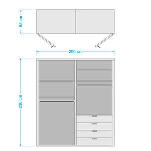 Falttürenschrank Loft I Alpinweiß / Glas Weiß - Höhe: 236 cm - Schublade rechts