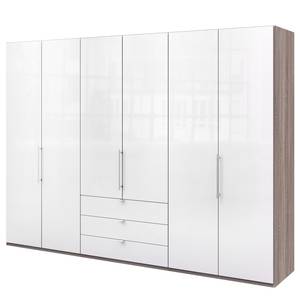 Falttürenschrank Loft III Trüffeleiche Dekor / Glas Weiß - Höhe: 216 cm - Ohne Spiegeltür/-en