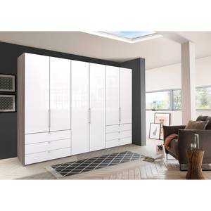 Falttürenschrank Loft IV Trüffeleiche Dekor / Glas Weiß - 300 x 216 cm - Schublade außen