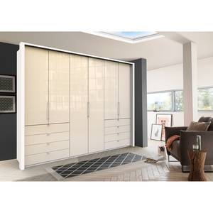 Falttürenschrank Loft IV Alpinweiß / Glas Magnolie - 300 x 236 cm - Schublade außen