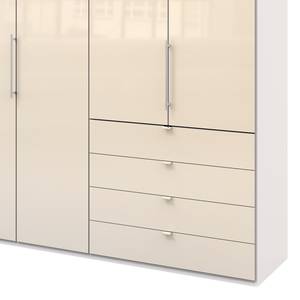 Falttürenschrank Loft IV Alpinweiß / Glas Magnolie - 300 x 236 cm - Schublade außen