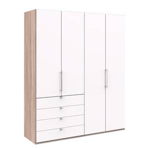 Armoire à portes pliantes Loft I Imitation chêne brut de sciage / Blanc alpin - Hauteur : 236 cm - Tiroir à gauche