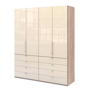 Falttürenschrank Loft II Eiche Sägerau Dekor / Glas Magnolie - 200 x 236 cm