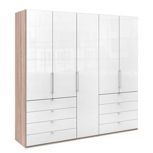 Vouwdeurkast Loft IV Grof gezaagd eikenhouten look/wit glas - 250 x 236 cm - Lade aan de rand