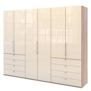 Falttürenschrank Loft IV Eiche Sägerau Dekor / Glas Magnolie - 300 x 236 cm - Schublade außen