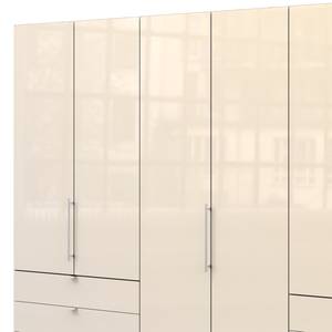 Falttürenschrank Loft IV Eiche Sägerau Dekor / Glas Magnolie - 300 x 236 cm - Schublade außen