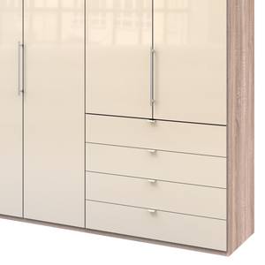 Falttürenschrank Loft IV Eiche Sägerau Dekor / Glas Magnolie - 300 x 236 cm - Schublade außen