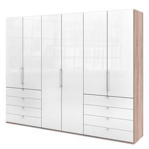 Falttürenschrank Loft IV Eiche Sägerau Dekor / Glas Weiß - 300 x 236 cm - Schublade außen