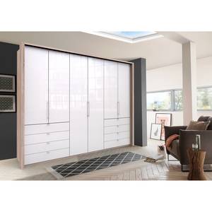 Falttürenschrank Loft IV Eiche Sägerau Dekor / Glas Weiß - 300 x 236 cm - Schublade außen