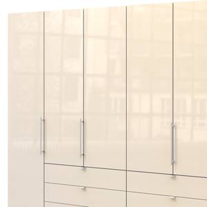 Falttürenschrank Loft IV Alpinweiß / Glas Magnolie - 300 x 236 cm - Schublade mittig