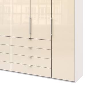 Falttürenschrank Loft IV Alpinweiß / Glas Magnolie - 300 x 236 cm - Schublade mittig