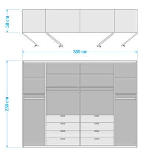 Falttürenschrank Loft IV Alpinweiß / Glas Magnolie - 300 x 236 cm - Schublade mittig