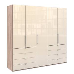 Falttürenschrank Loft IV Eiche Sägerau Dekor / Glas Magnolie - 250 x 236 cm - Schublade außen