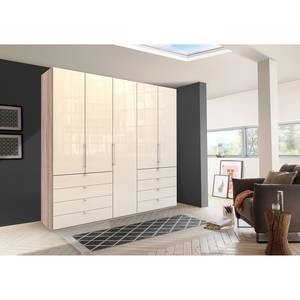 Falttürenschrank Loft IV Eiche Sägerau Dekor / Glas Magnolie - 250 x 236 cm - Schublade außen