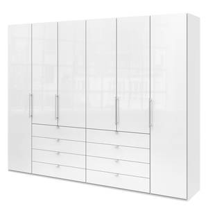 Armoire à portes pliantes Loft IV Blanc alpin / Verre blanc - 300 x 236 cm - Tiroir centrale