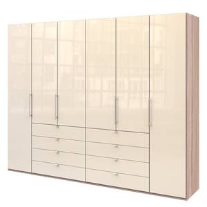 Falttürenschrank Loft IV Eiche Sägerau Dekor / Glas Magnolie - 300 x 236 cm - Schublade mittig