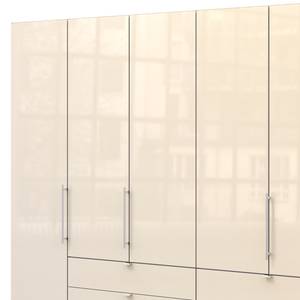 Falttürenschrank Loft IV Eiche Sägerau Dekor / Glas Magnolie - 300 x 236 cm - Schublade mittig