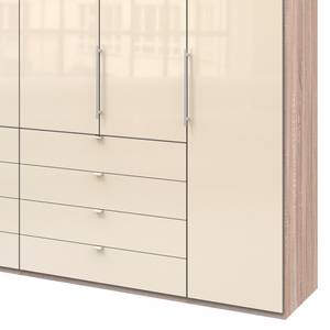 Falttürenschrank Loft IV Eiche Sägerau Dekor / Glas Magnolie - 300 x 236 cm - Schublade mittig