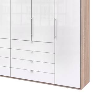 Falttürenschrank Loft IV Eiche Sägerau Dekor / Glas Weiß - 300 x 236 cm - Schublade mittig