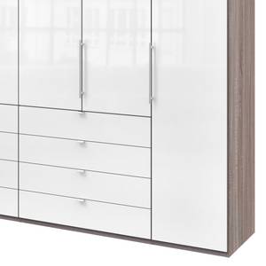 Vouwdeurkast Loft IV Truffeleikenhouten look/Wit glas - 300 x 236 cm - Lade in het midden