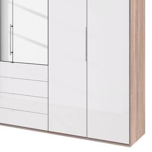 Vouwdeurkast Loft III Grof gezaagd eikenhouten look/wit glas - Hoogte: 236 cm - 2 spiegeldeuren