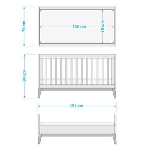 Lit bébé Bridge Blanc - Bois manufacturé - 76 x 94 x 150 cm