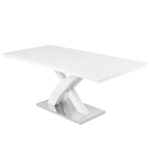 Table Massay I (extensible) - MDF (panneau de fibres à densité moyenne) & verre / Acier inoxydable - Blanc