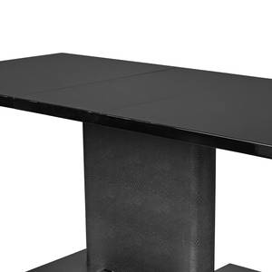 Table Rosnay (extensible) - MDF (panneau de fibres à densité moyenne) & verre / Acier inoxydable - Noir & imitation peau de serpent anthracite / acier inoxydable