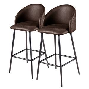 Chaises de bar (lot de 2) Microfibre / Acier - Marron foncé / Noir