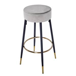 Tabouret de bar Lombron Velours / Acier - Gris platine / Noir et doré