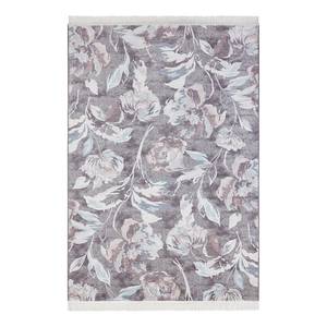 Laagpolig vloerkleed Flowers viscose/katoen - Grijs - 135 x 195 cm