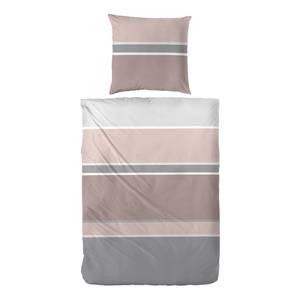 Mako-Satin-Bettwäsche Clean Stripe Baumwolle - Grau / Rosa - 135 x 200 cm + Kissen 80 x 80 cm