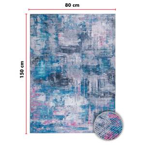 Laagpolig vloerkleed Prima I polyester - Grijs/blauw - 80 x 150 cm