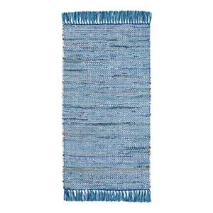 Wollen vloerkleed Frida katoen - Blauw - 60 x 120 cm
