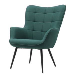 Fauteuil Bixby geweven stof - petrolblauw - Met hocker - Geweven stof