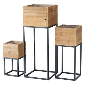 Pflanztopf Peyo iI (3-teilig) recyceltes Holz / Eisen - Schwarz / Natur