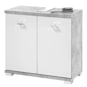Waschbeckenunterschrank Wyntoon Hochglanz Weiß / Beton Dekor - Breite: 60 cm