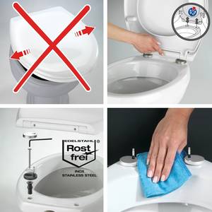 Sièges WC Rieti (lot de 2) Thermoset / Acier inoxydable - Blanc - Fermeture amortie