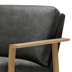 Fauteuil Pepper Imitation cuir - Microfibre Hila: Anthracite - Chêne clair