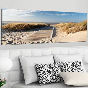 Wandbild Wilder Strand Leinwand - Blau - 135 x 45 cm