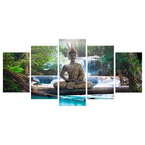Tableau déco Buddha and Waterfall Toile - Marron - 100 x 50 cm