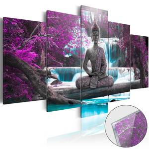 Acrylglasbild Waterfall and Buddha Acrylglas - Braun - 200 x 100 cm