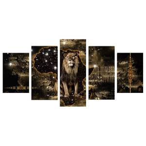 Tableau déco Golden Lion (5 élém.) Toile - Doré - 100 x 50 cm