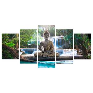 Wandbild Buddha and Waterfall Leinwand - Braun - 200 x 100 cm