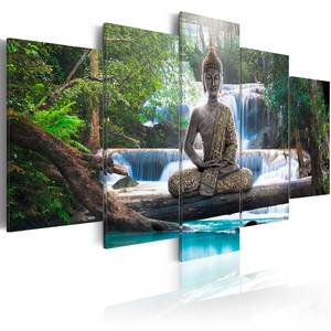 Wandbild Buddha and Waterfall Leinwand - Braun - 200 x 100 cm