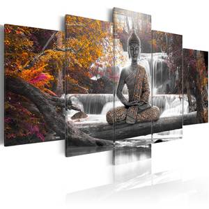 Wandbild Autumn Buddha Leinwand - Grau - 100 x 50 cm