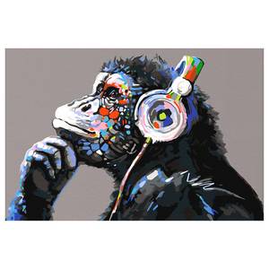 Schilderen op Nummer - Musical Monkey canvas - grijs