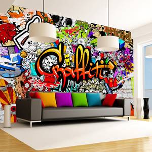 Sur la terrasse Colorful Graffiti Papier peint en intissé premium - Noir - 150 x 105 cm