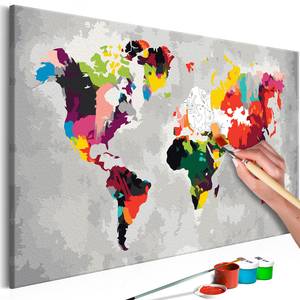 Peinture par numéro - Carte du monde VII Toile - Gris