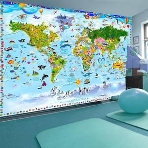 Papier peint en intissé World Map Kids Papier peint en intissé premium - Multicolore - 400 x 280 cm